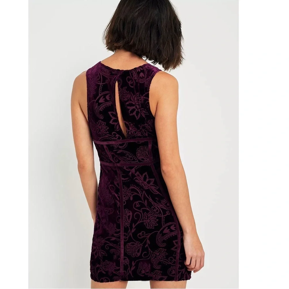 Free People Babe Bodycon Dress Floral Burnout Velvet Burgundy